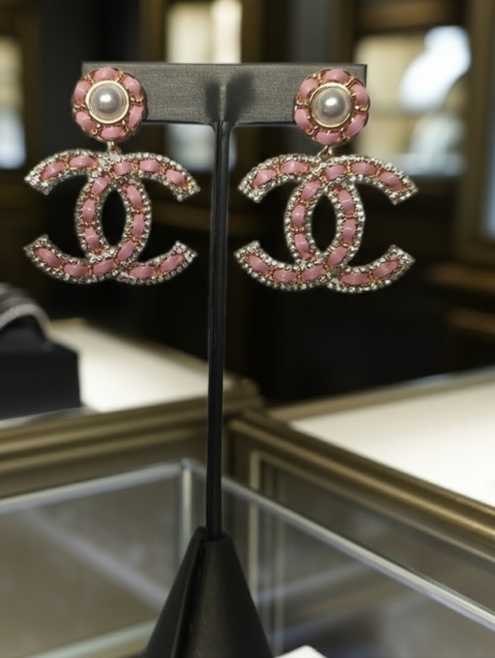 Interlocking CC Pretty in Pink  Leather Laced Pink Earrings